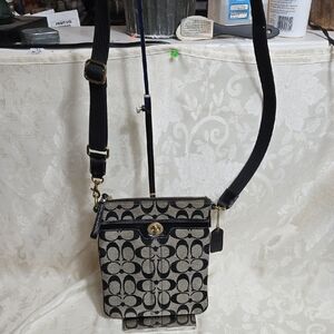 Coach Black Fabric And Leather Logo Crossbody Bag